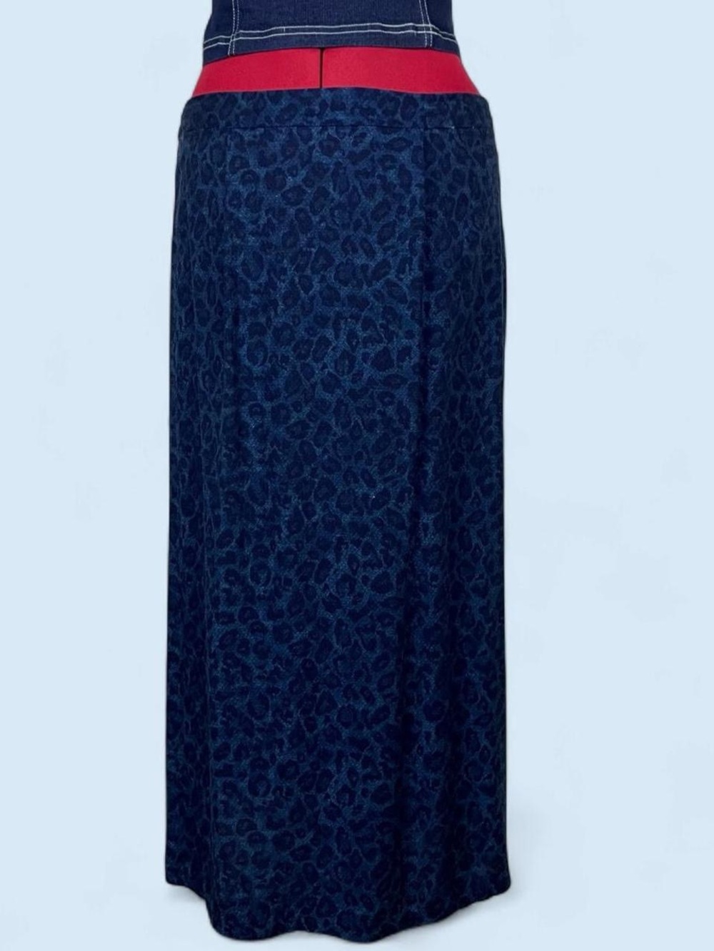 Vintage 90s Navy Blue Leopard Print Maxi Skirt